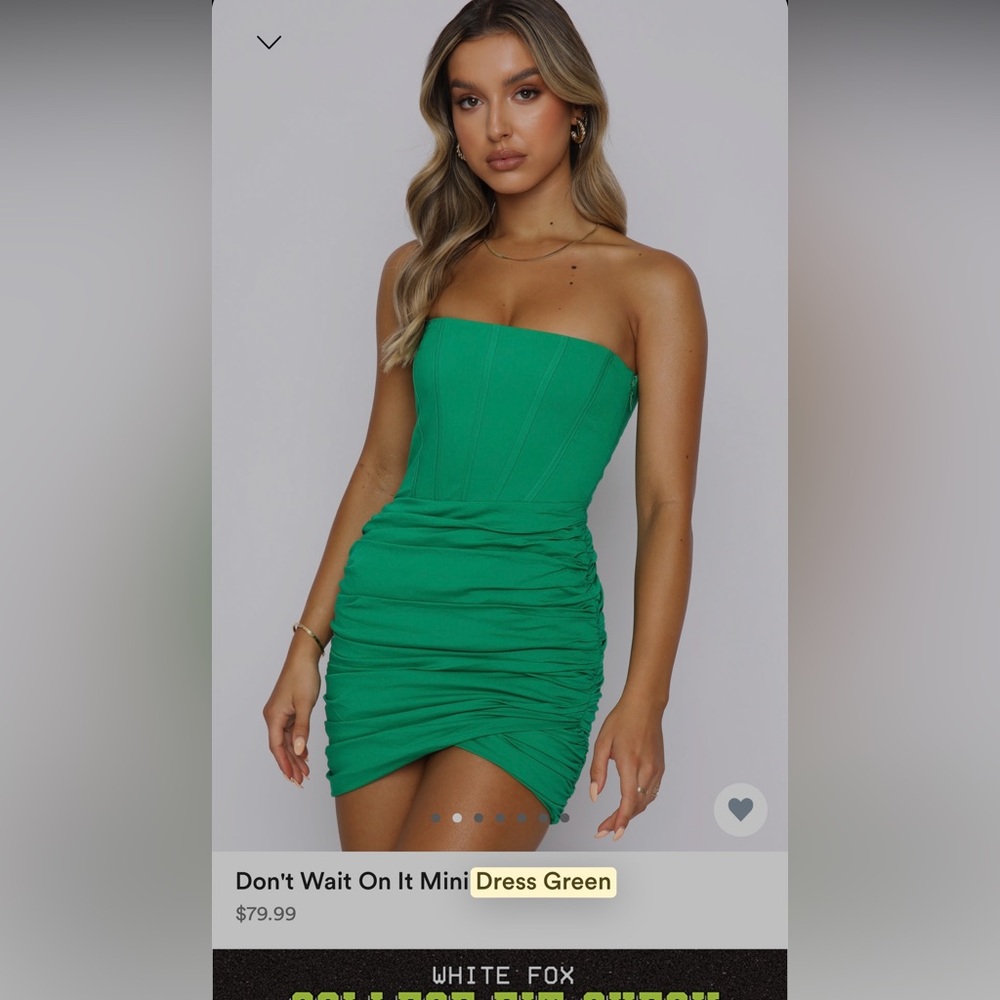 white fox green corset strapless dress